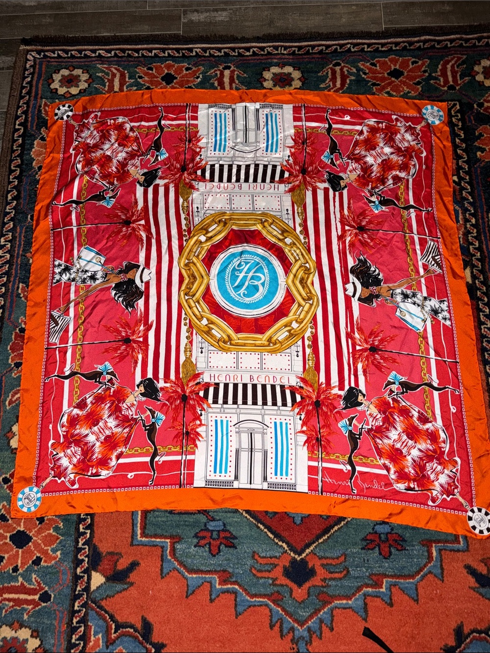 RARE Signed Henri Bendel ~ Izak Zeno Limited Edition Silk Scarf~ "Bendel Girls"